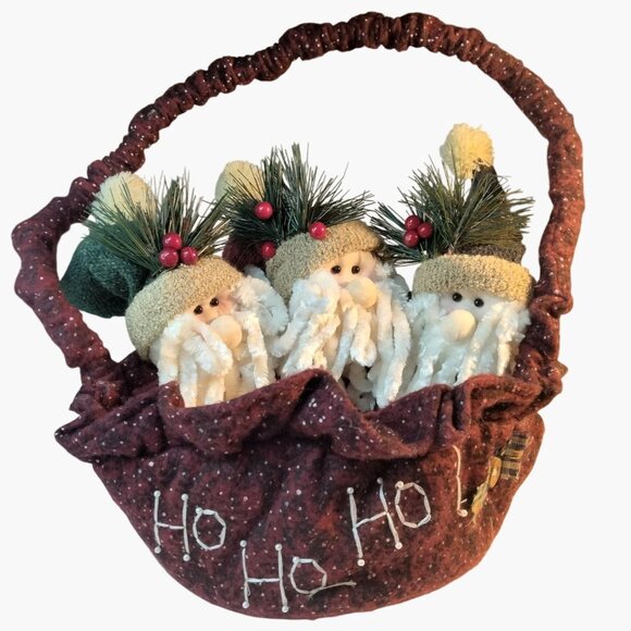 Santa Basket Plush Santas HO HO Greenery - Picture 1 of 12